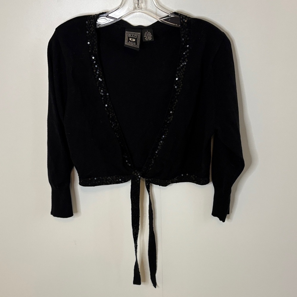 Silk Blend Black Cardigan with Sequin Trim